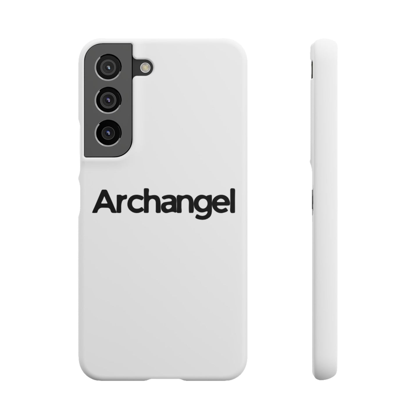 Archangel Snap Case — Minimalist White Phone Case with Bold Text