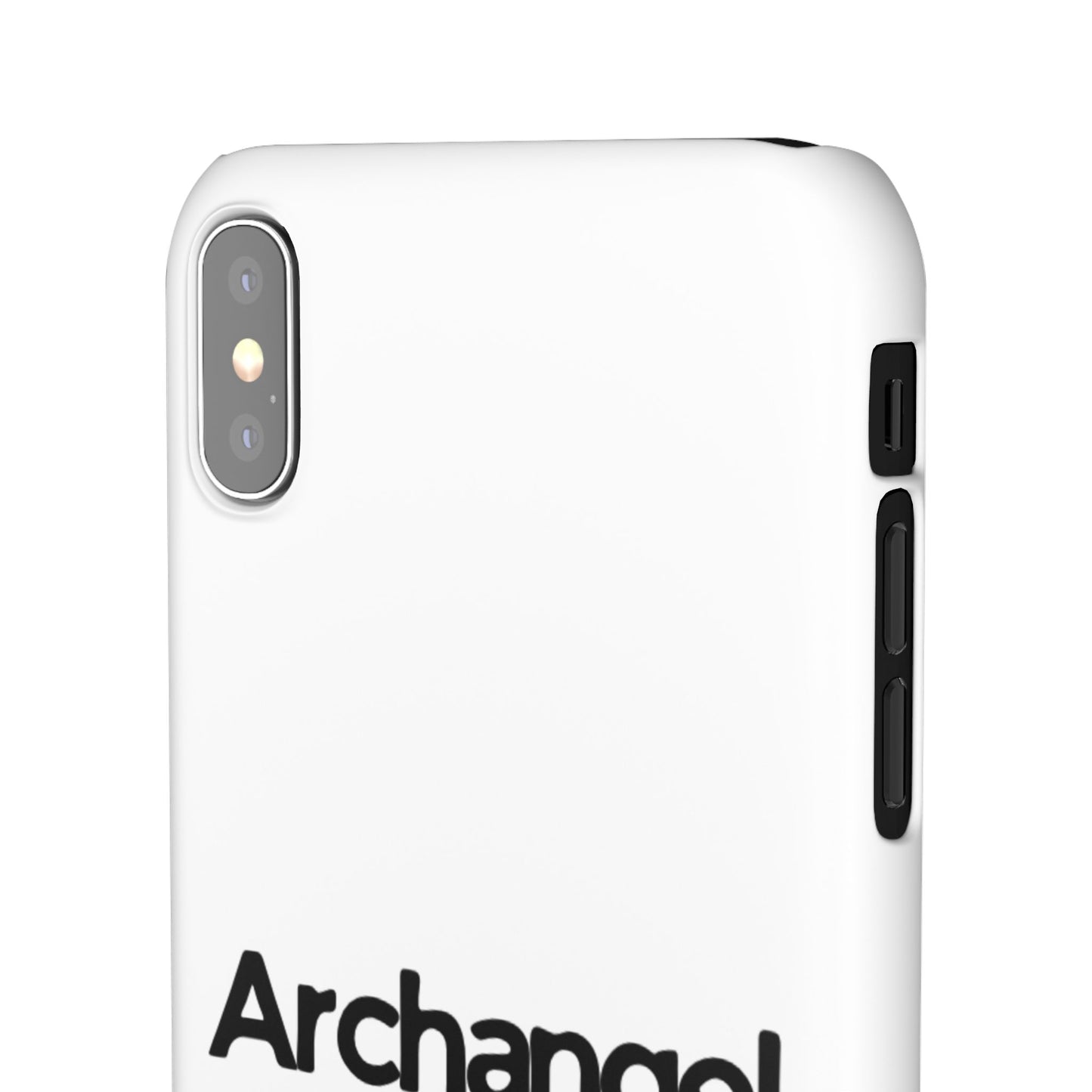 Archangel Snap Case — Minimalist White Phone Case with Bold Text