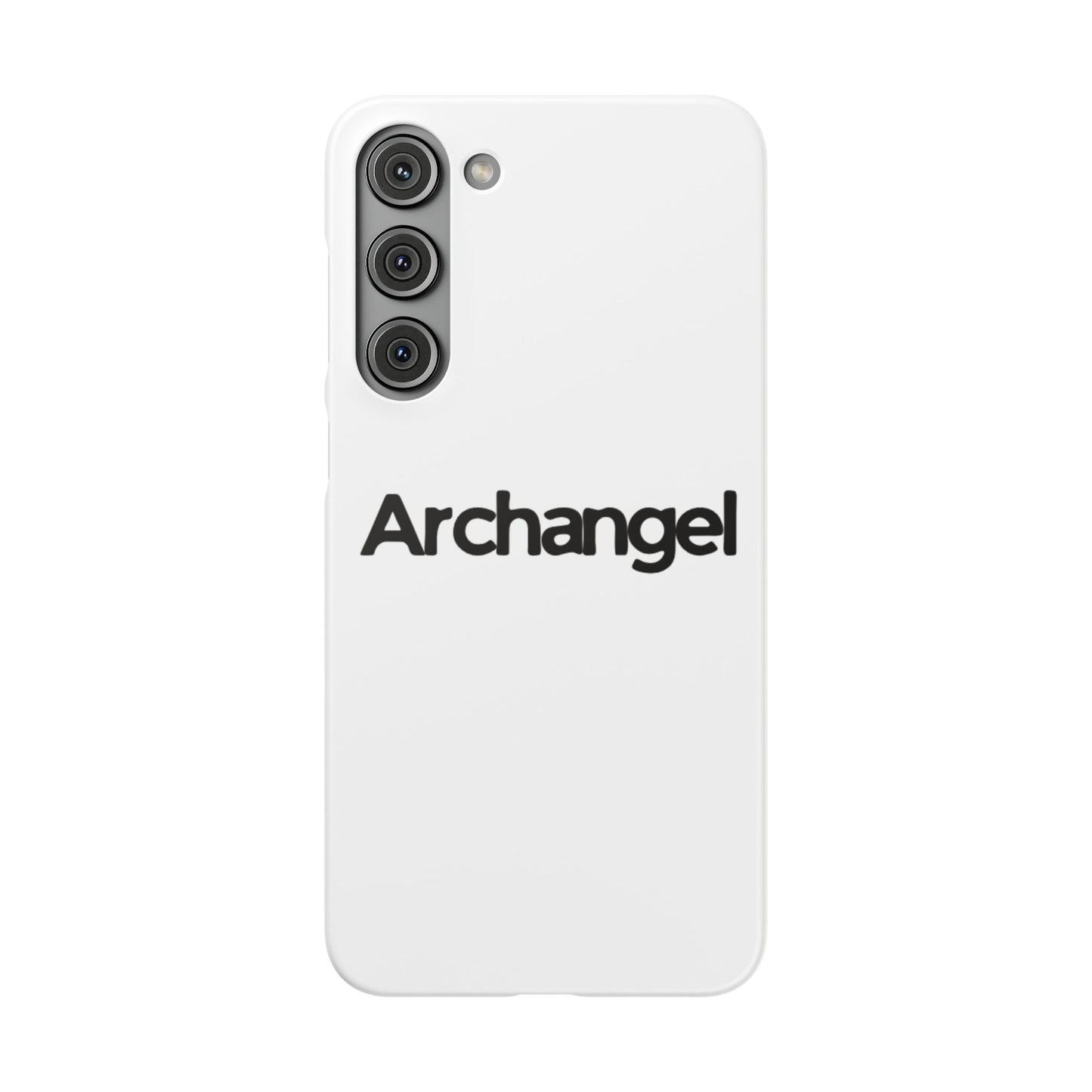 Archangel Snap Case — Minimalist White Phone Case with Bold Text