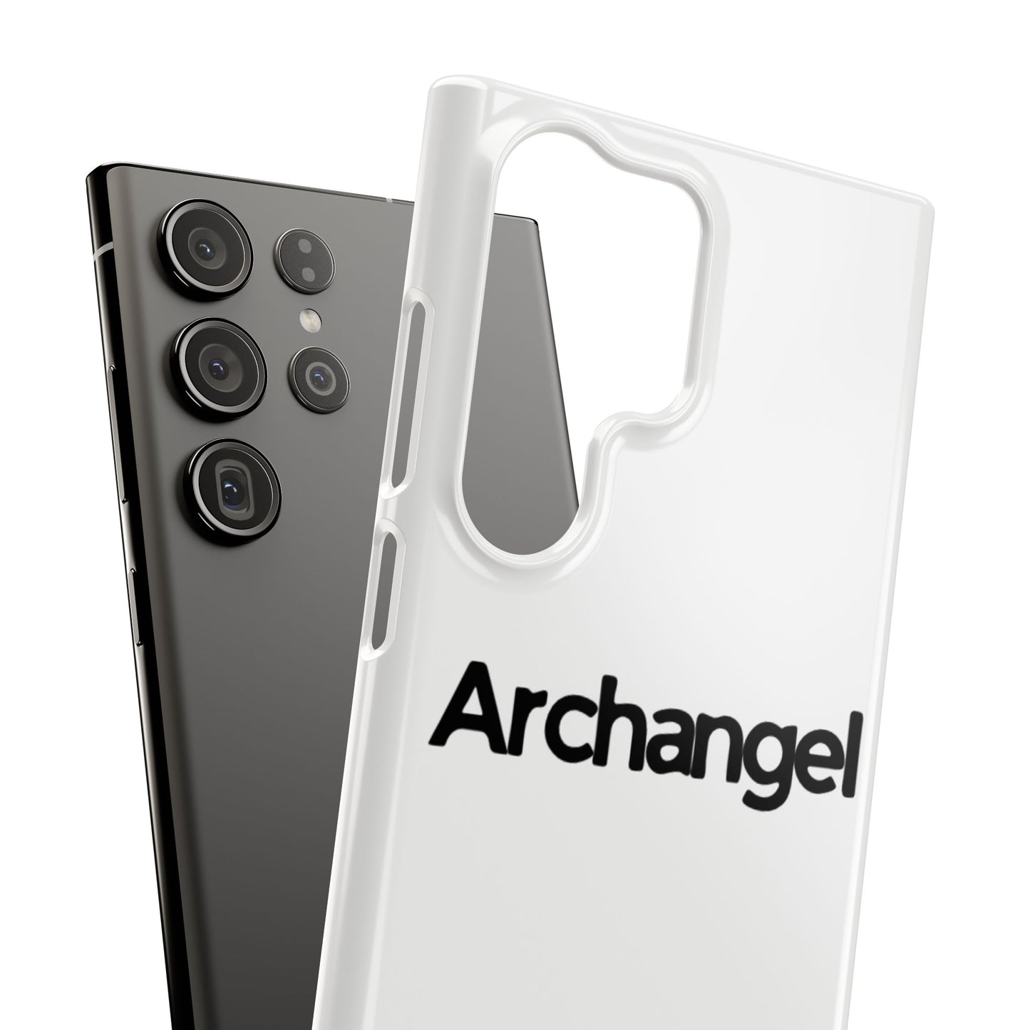 Archangel Snap Case — Minimalist White Phone Case with Bold Text