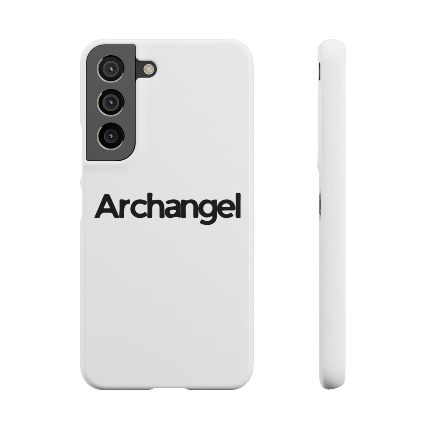 Archangel Snap Case — Minimalist White Phone Case with Bold Text