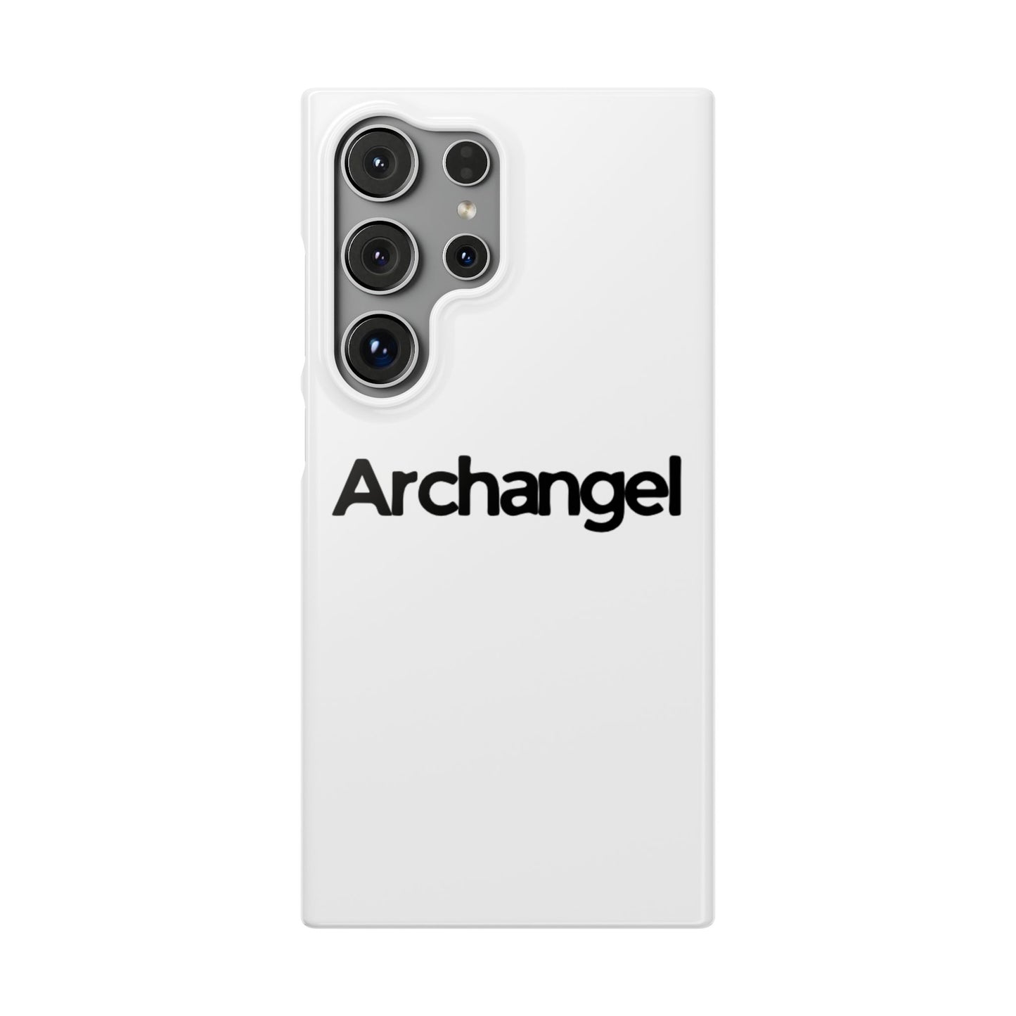 Archangel Snap Case — Minimalist White Phone Case with Bold Text