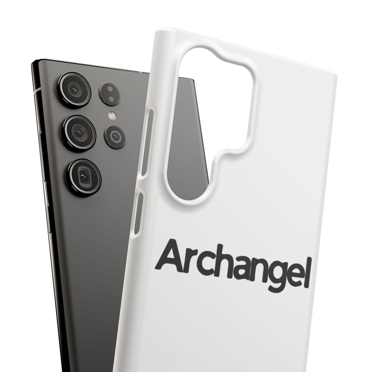 Archangel Snap Case — Minimalist White Phone Case with Bold Text