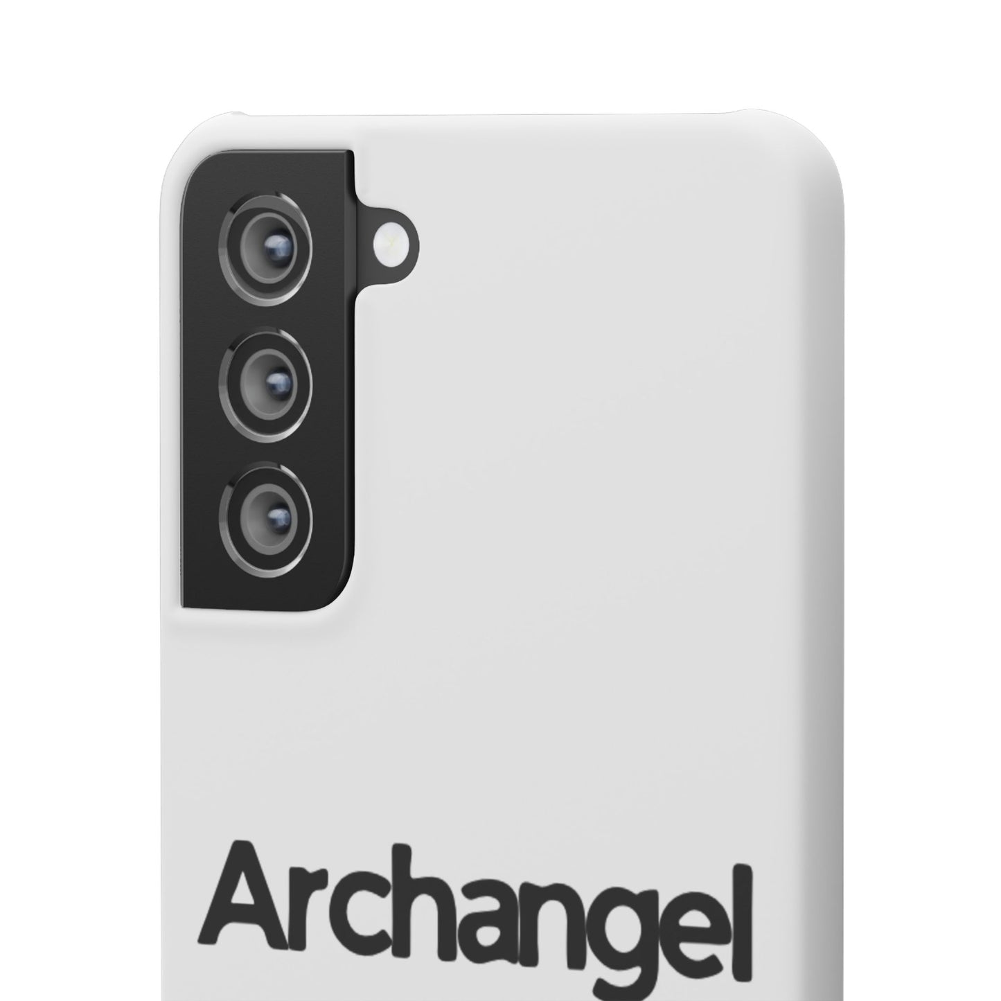 Archangel Snap Case — Minimalist White Phone Case with Bold Text