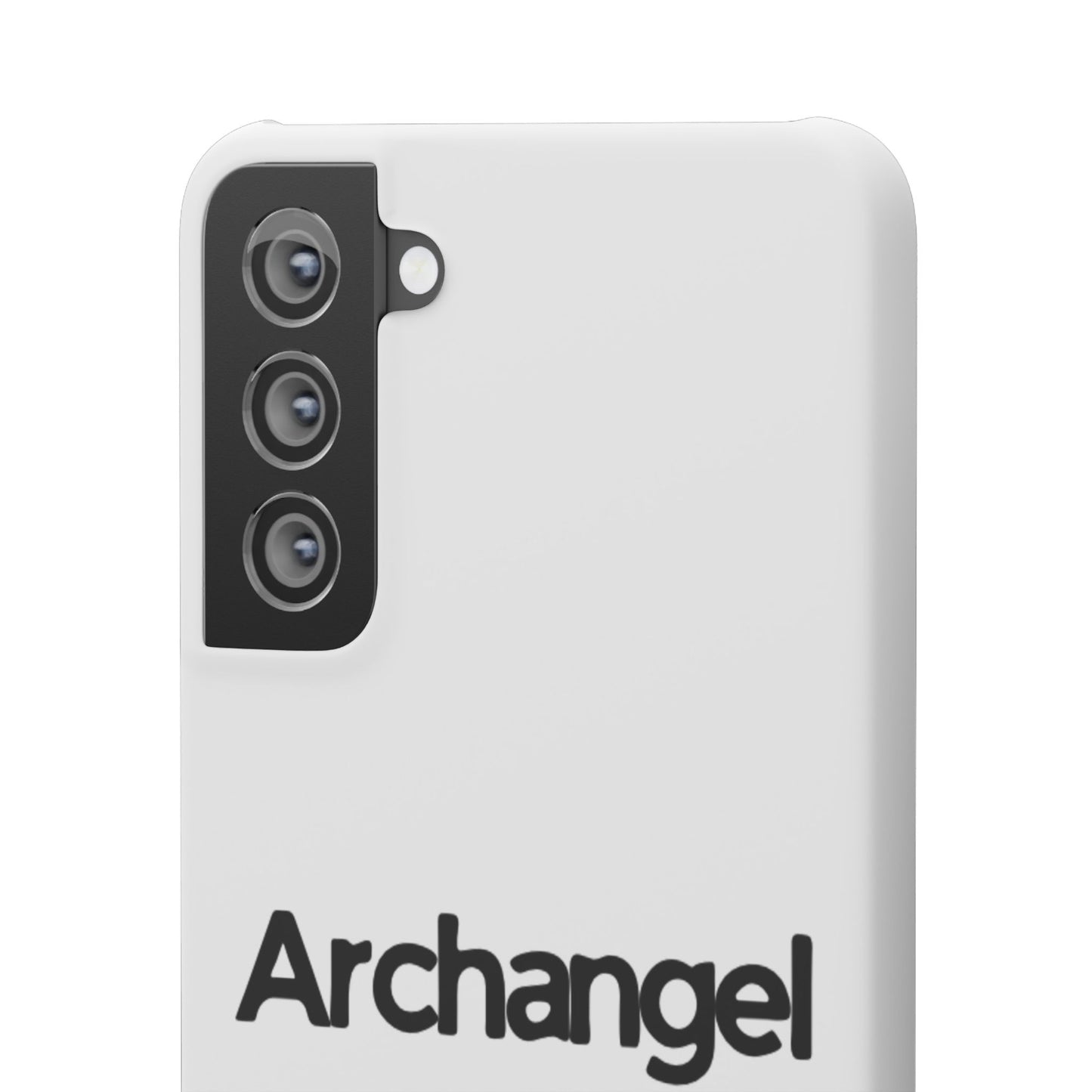Archangel Snap Case — Minimalist White Phone Case with Bold Text
