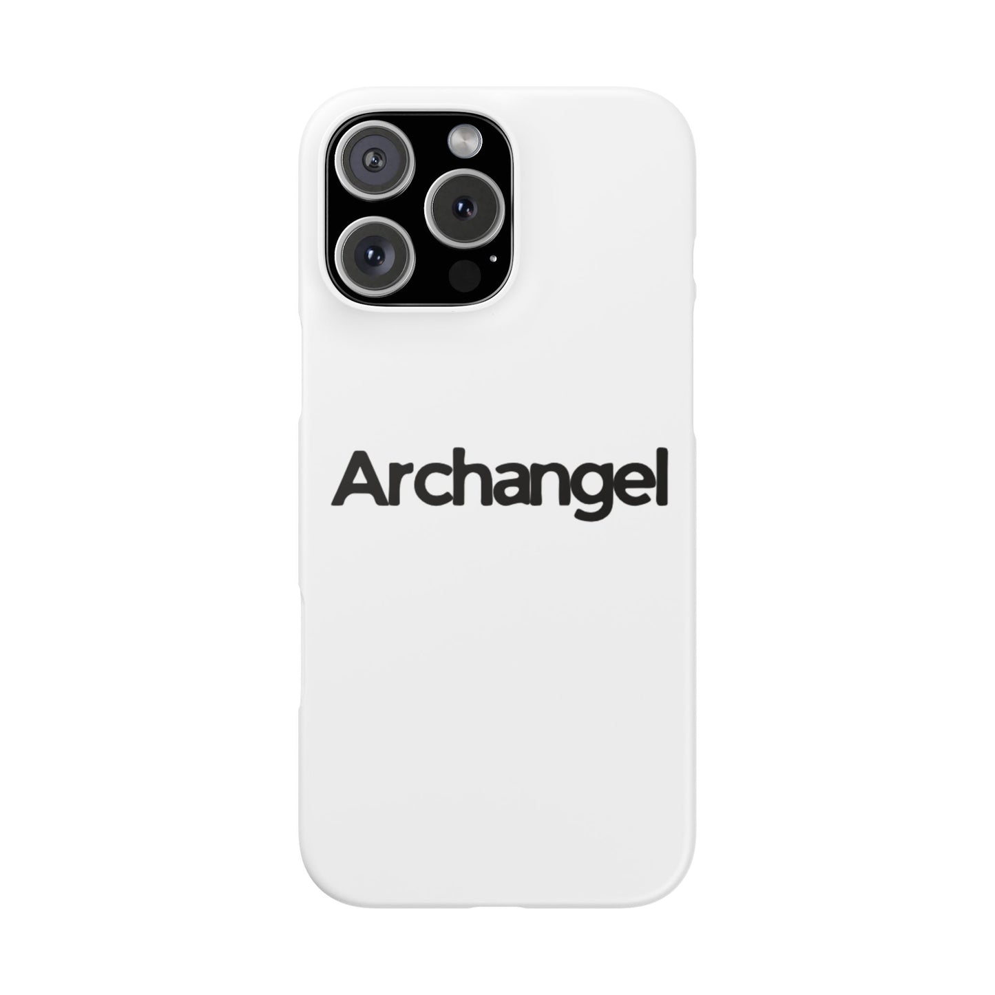 Archangel Snap Case — Minimalist White Phone Case with Bold Text