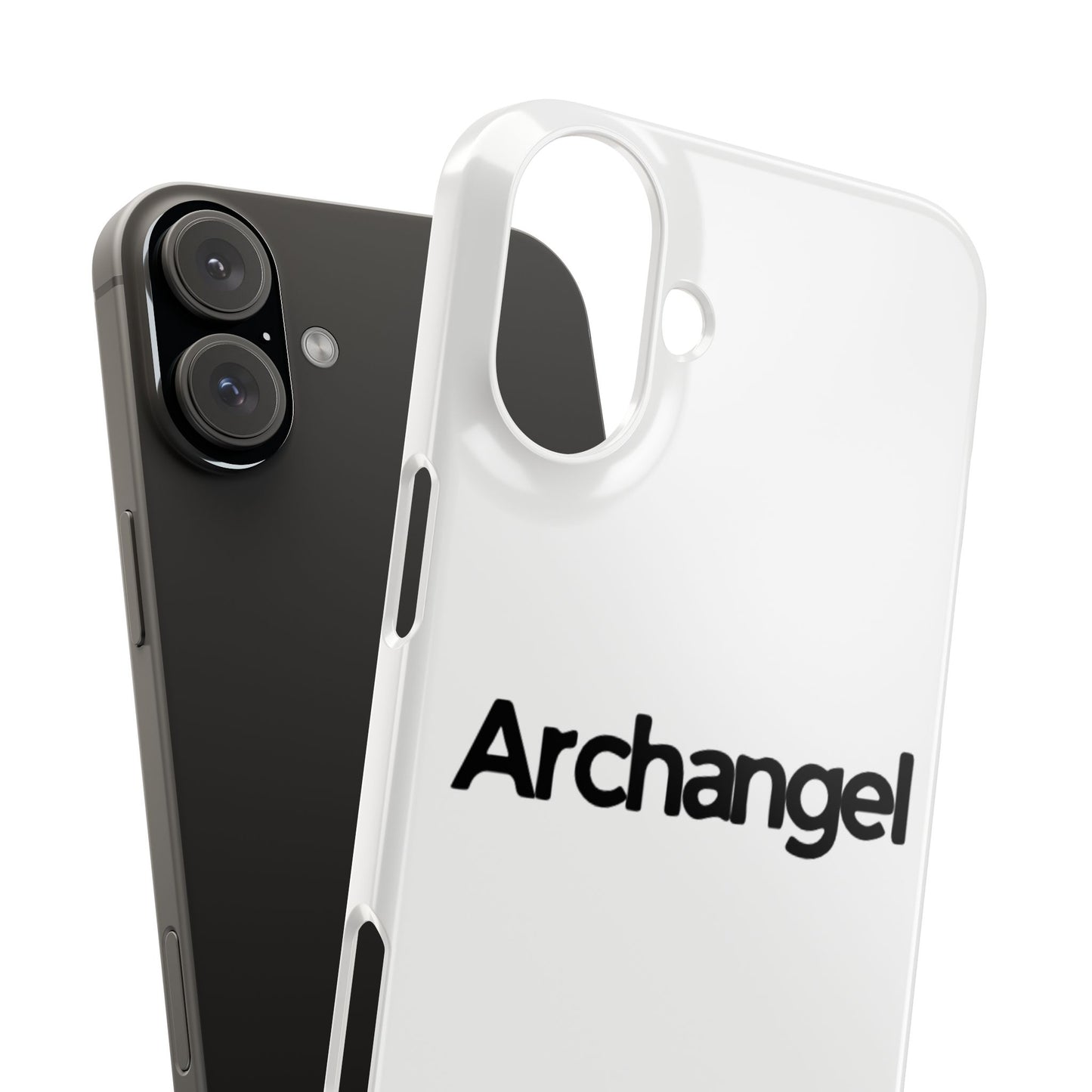 Archangel Snap Case — Minimalist White Phone Case with Bold Text