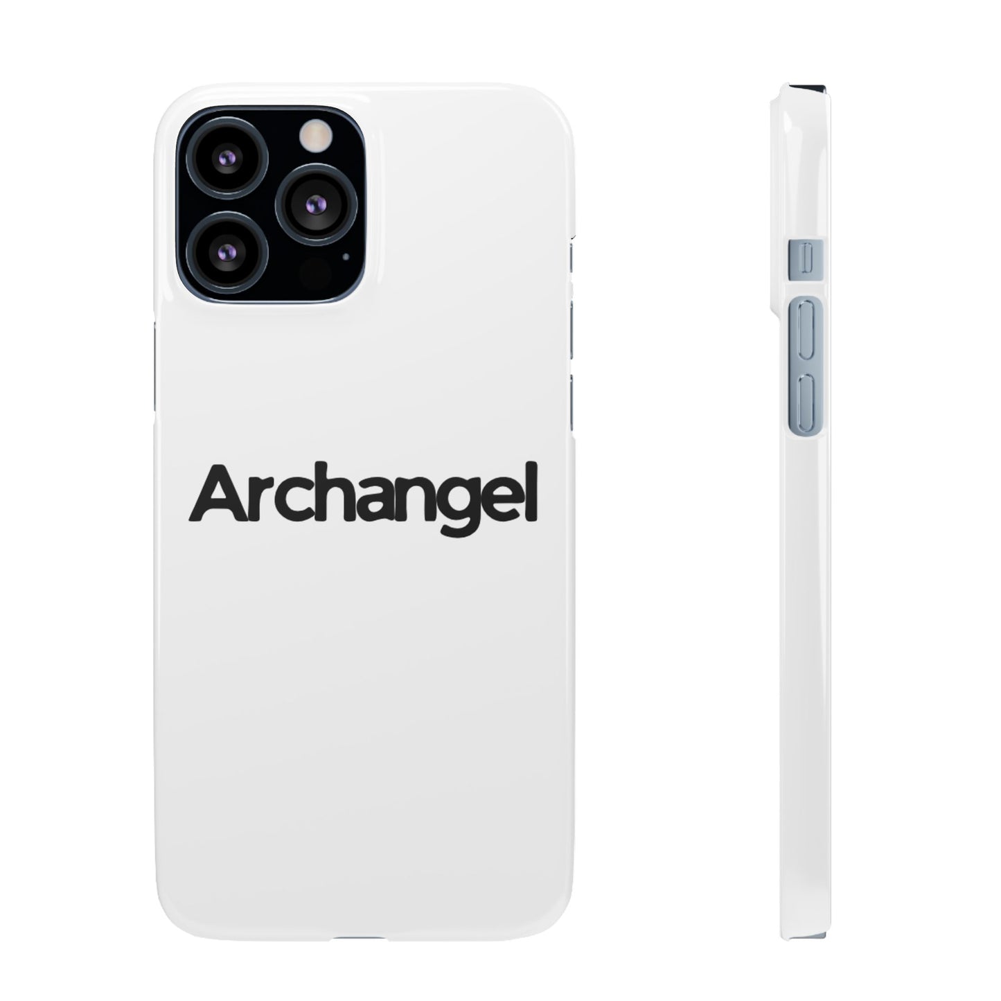 Archangel Snap Case — Minimalist White Phone Case with Bold Text